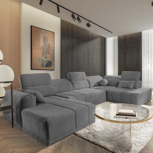 Narożnik z funkcją spania Cetara VI szary lewostronny komfortowy i stylowy narożnik rozkładany z przesuwanymi oparciami