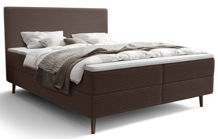 Łóżko kontynentalne Totti 180x200 bązowe stylowe łóżko z pojemnikiem na pościel trójwymiarowa tkanina o wyrazistych prążkach