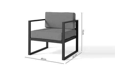 Fotel ogrodowy Monako antracyt / szary wytrzymały i solidny fotel z poduchami do ogrodu prosta forma wpasuje się w każdą przestrzeń