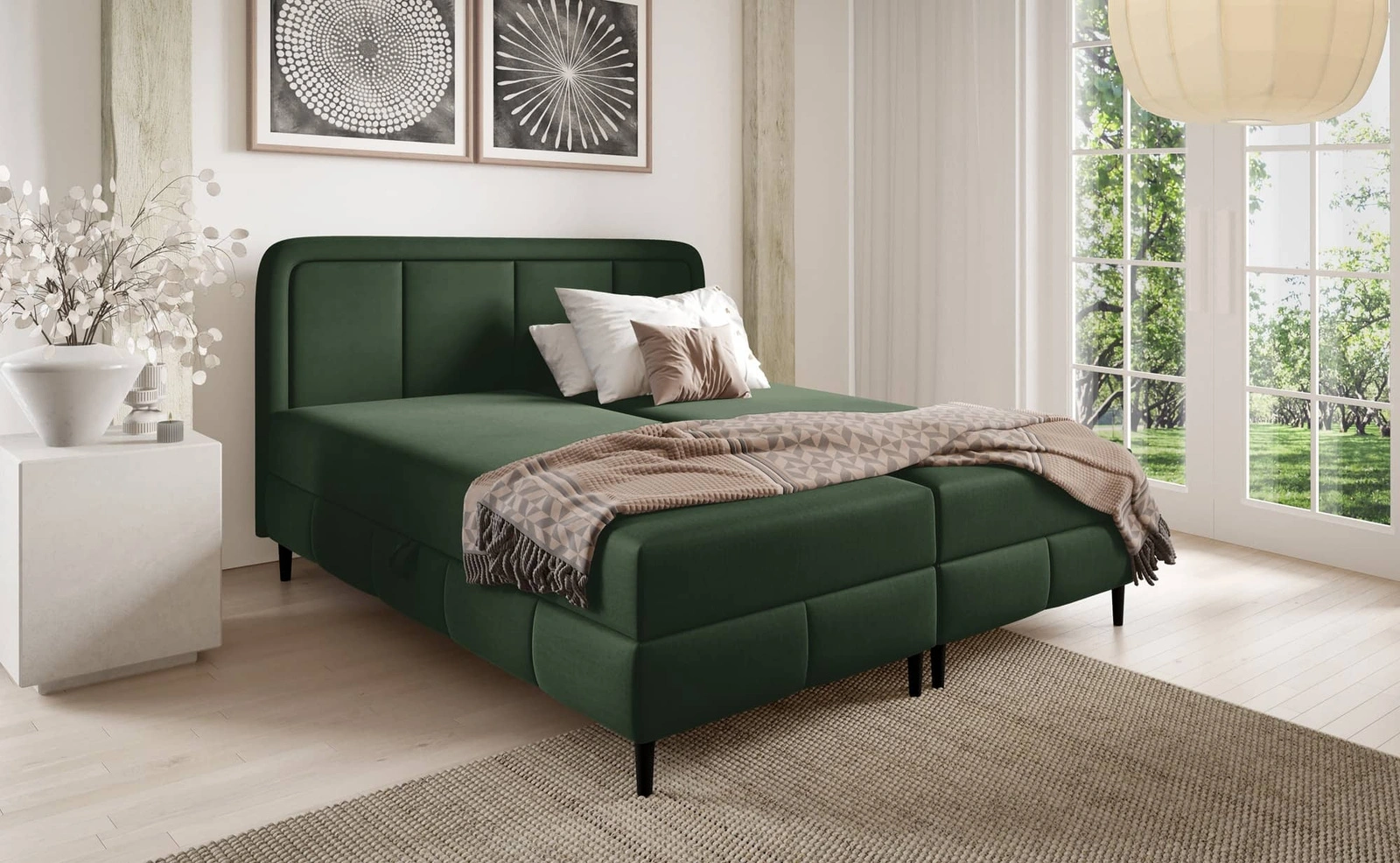 Łóżko kontynentalne z pojemnikiem na pościel Monte Łóżko tapicerowane do sypialni