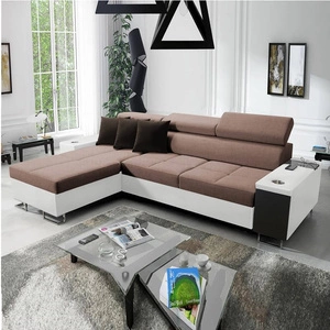 Narożnik z funkcją spania Dafni jasny brąz / biały lewostronny pleciony komfort i funkcjonalność podczas codziennego wypoczynku