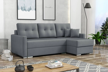 Narożnik z funkcją spania Neron szary prawostronny gwarantuje najwyższy komfort i funkcjonalność