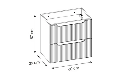 Szafka pod umywalkę Nova 60 cm czarna stylowe subtelne pionowe ryflowania podkreślają elegancję szafki z szufladami frezowane uchwyty