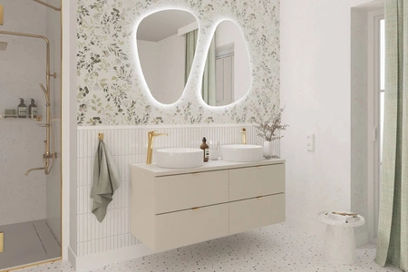 Szafka pod umywalkę Dalia 60 cm beżowa elegancka szafka z szufladami w stylu minimalistycznym możliwość wyboru koloru uchwytów