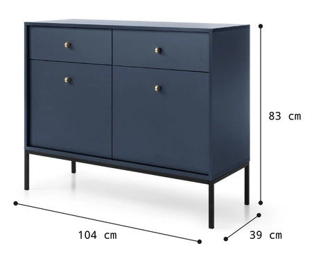 Komoda z szufladami Mono 104 cm granatowa minimalistyczny design stylowy złoty uchwyt prosta forma wzbogacona o metalowe elementy