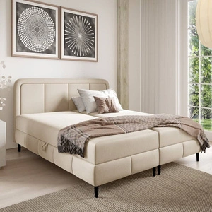 Łóżko kontynentalne Monte 120x200 kremowe stylowe łóżko z pojemnikiem na pościel i wysokim wezgłowiem zachwyca eleganckim designem