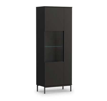 Witryna Tutti 70 cm czarna stylowy design bezpieczne szkło hartowane witryna wsparta na wysokich metalowych nogach system push to open
