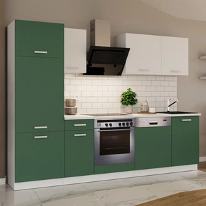 Zestaw mebli kuchennych z blatem Toni 270 cm biały / pastelowy zielony meble doskonale prezentują się w nowoczesnych wnętrzach