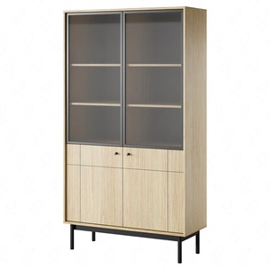 Witryna Modesta 104 cm dąb linea elegancka witryna do salonu o minimalistycznym designie ryflowane szkło hartowane