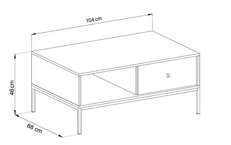 Stolik kawowy Mono granatowy z szufladami minimalistyczny design blat odporny na rozlane ciecze metalowe złote elementy