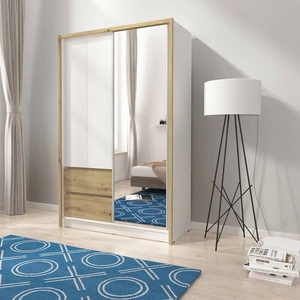 Szafa przesuwna Cento 134 cm biały / dąb artisan nowoczesny design szafa idealna do garderoby sypialni lub przedpokoju