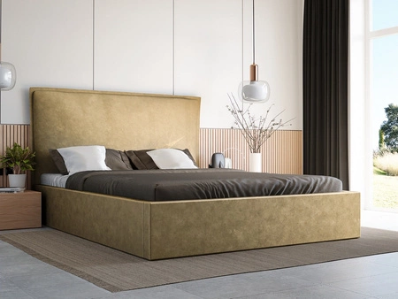 Łóżko tapicerowane Lila 140x200 jasny brąz stylowe łóżko z pojemnikiem na pościel wygodny zagłówek zachwyca eleganckim designem