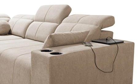 Narożnik z funkcją spania Tesalia III Lux miętowy lewostronny komfortowy narożnik z wysuwanym podnóżkiem funkcja przesuwanego oparcia