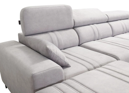 Narożnik z funkcją spania Castel XII brązowy lewostronny stylowy i wygodny narożnik do salonu funkcjonalne regulowane zagłówki