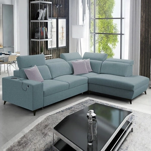 Narożnik z funkcją spania Kelly Sleek VII arktyczny błękit prawostronny pleciony komfortowy i funkcjonalny narożnik do salonu