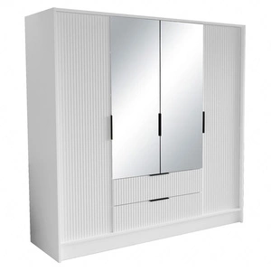 Szafa z lustrem Norel 200 cm biała stylowa szafa o nowoczesnym designie z ryflowanymi frontami i pojemnymi szufladami