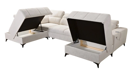 Narożnik z funkcją spania Penejos VI szary prawostronny stylowy narożnik rozkładany z dwoma pojemnikami na pościel trwała tkanina