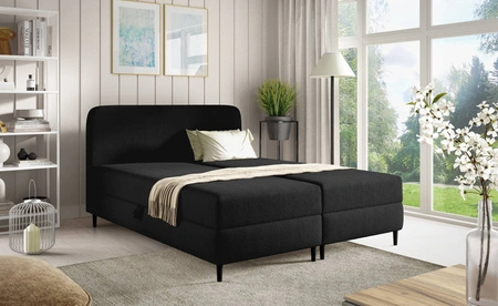 Łóżko kontynentalne Aberg 180x200 czarne nowoczesny minimalizm stylowe łózko do sypialni gładki zagłówek o zaokrąglonych rogach