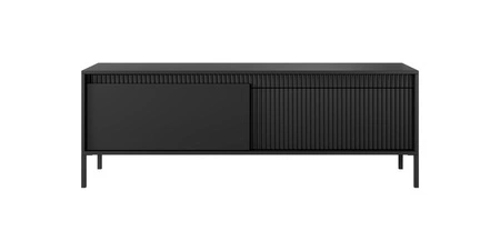 Szafka RTV Sesti 154 cm czarna elegancka forma mebla w nowoczesnym stylu system otwierania push to open stabilna metalowa podstawa