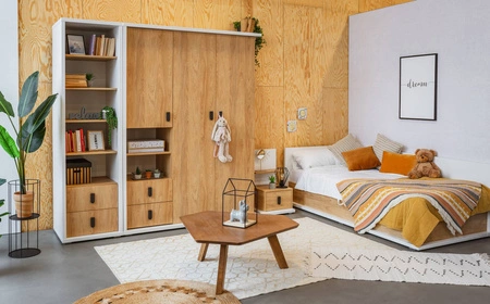 Szafa Simi 150 cm biały / hikora naturalna stylowy design pojemna szafa o klasycznej formie wyposażona w szuflady i półki