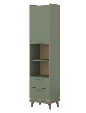 Regał Scandia 50 cm zielony / dąb olejowany stylowy design regału z szufladami na wysokich nogach idealna do sypialni lub pokoju nastolatka