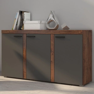 Komoda Rene 149 cm dąb lefkas / grafit nowoczesne kształty komody w wyjątkowej stylizacji obrzeża wykończone specjalną okleiną