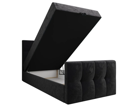 Łóżko kontynentalne Manhattan 90x200 grafitowe w nowoczesnym skandynawskim stylu z tapicerowanym zagłówkiem i zanóżkiem łóżko z pojemnikiem