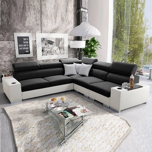 Narożnik z funkcją spania Provo III czarny / biały prawostronny narożnik z pojemnikiem na pościel i regulowanymi zagłówkami