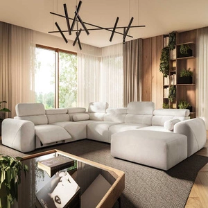 Narożnik z funkcją spania Cantare VIII Lux kremowy prawostronny designerski narożnik z elektrycznie podnoszonym podnóżkiem