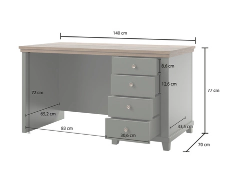 Biurko z szufladami Evora 140 cm butelkowa zieleń / dąb lefkas elegancka stylistyka zachwyci miłośników wyrazistych wnętrz do gabinetu lub biura