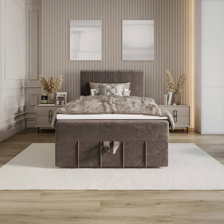 Łóżko kontynentalne Casey 90x200 jasny brąz w nowoczesnym skandynawskim stylu z tapicerowanym zagłówkiem łóżko z pojemnikiem