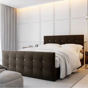 Łóżko kontynentalne Kansas 140x200 brązowe w skandynawskim nowoczesnym stylu z pikowaniem wykończonym kryształkami