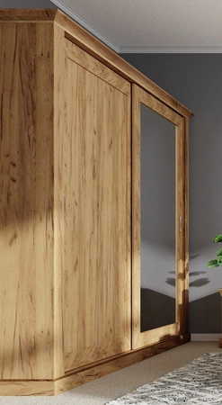 Szafa przesuwna z lustrem Antica 211 cm dąb craft złoty funkcjonalny mebel w stylu klasycznym idealna szafa do sypialni lub garderoby