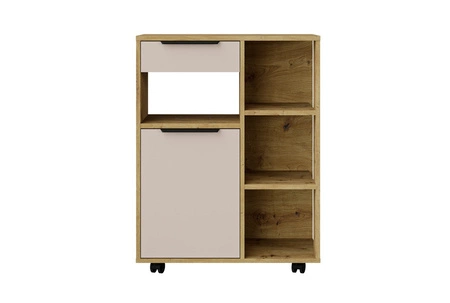 Zestaw mebli kuchennych Soela 270 cm dąb artisan / beżowy zestaw z szafką na kółkach idealne do aranżacji małego aneksu kuchennego
