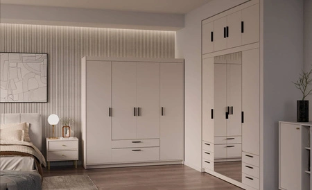 Szafa Rene 176 cm beż piaskowy stylowy design pojemna szafa do garderoby o klasycznej formie wyposażona w duże szuflady