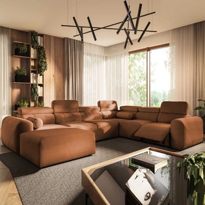 Narożnik z funkcją spania Cantare VIII Lux ceglasty lewostronny designerski narożnik z elektrycznie podnoszonym podnóżkiem