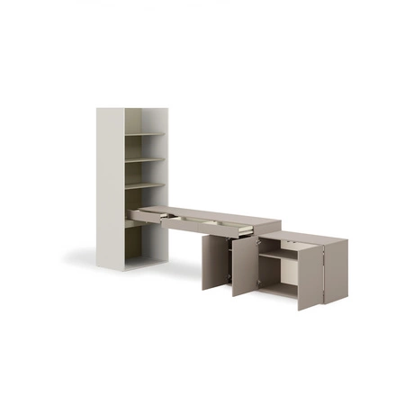 Zestaw mebli Woow clay grey / szampański / eukaliptus prawy stylowy zestaw mebli młodzieżowych o nowoczesnym i praktycznym designie