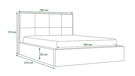 Łóżko tapicerowane Montigo 140x200 butelkowa zieleń z pojemnikiem w nowoczesnym skandynawskim stylu z pikowanym zagłówkiem