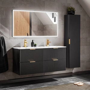 Zestaw mebli łazienkowych Adeel czarny nowoczesne meble do łazienki z ryflowanymi frontami wysoka odporność na działanie wilgoci