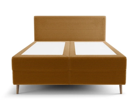 Łóżko kontynentalne Totti 160x200 miodowe stylowe łóżko z pojemnikiem na pościel trójwymiarowa tkanina o wyrazistych prążkach