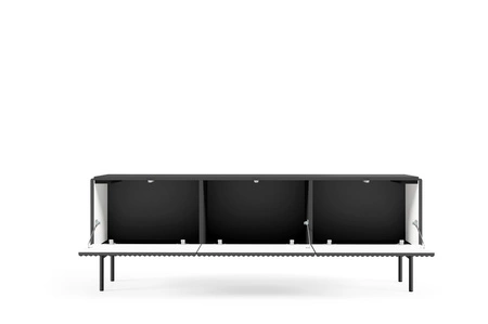 Szafka RTV Muti 147 cm czarna designerska szafka z efektownym ryflowaniem na frontach i korpusie system otwierania push to open