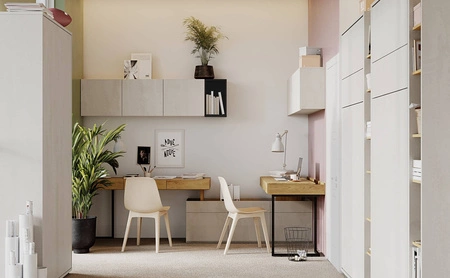 Zestaw mebli Teen Flex hikora naturalna / silk flou / raw steel stylowy zestaw mebli narożny do biura lub pokoju nastolatków