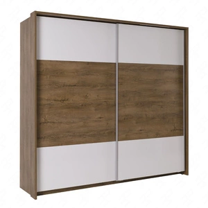 Szafa przesuwna Latika 230 cm dąb burgundzki / biała nowoczesny design szafy dwie wbudowane szuflady i aluminiowe prowadnice drzwi