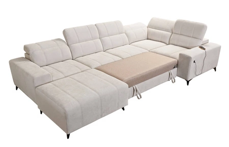 Narożnik z funkcją spania Penejos IV szary lewostronny stylowy narożnik rozkładany z dwoma pojemnikami na pościel trwała tkanina