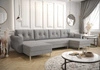 Narożnik z funkcją spania Wilkins U jasny szary komfortowy narożnik miękka tkanina nowoczesny design wpisujący się w każdą aranżację