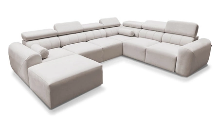 Narożnik z funkcją spania Cantare VIII ceglasty lewostronny gustowny narożnik z regulowanymi zagłówkami pojemniki na pościel