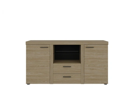 Komoda z szufladami Rene 156 cm dąb olejowany elegancki i uniwersalny styl komody do salonu gustowne czarne uchwyty