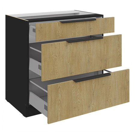 Szafka kuchenna stojąca z szufladami Crotone 80 D 3S BB metalowe uchwyty krawędziowe szafka odporna na działanie wilgoci i uszkodzenia