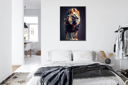 Plakat lew w geometrycznej formie 70x100 plakat w ramie precyzyjny wydruk ze stylową grafiką doskonała dekoracja salonu lub sypialni