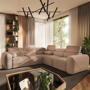 Narożnik z funkcją spania Cantare III łososiowy prawostronny komfortowy i stylowy narożnik do salonu dwa pojemniki na pościel